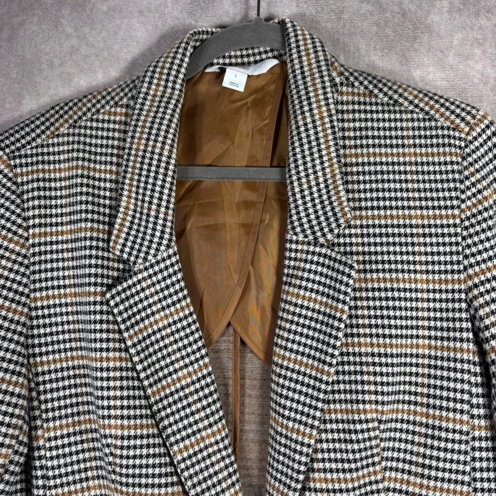 Old Navy Blazer Womens L‎ Brown Houndstooth Plaid Stretch Professional Academia